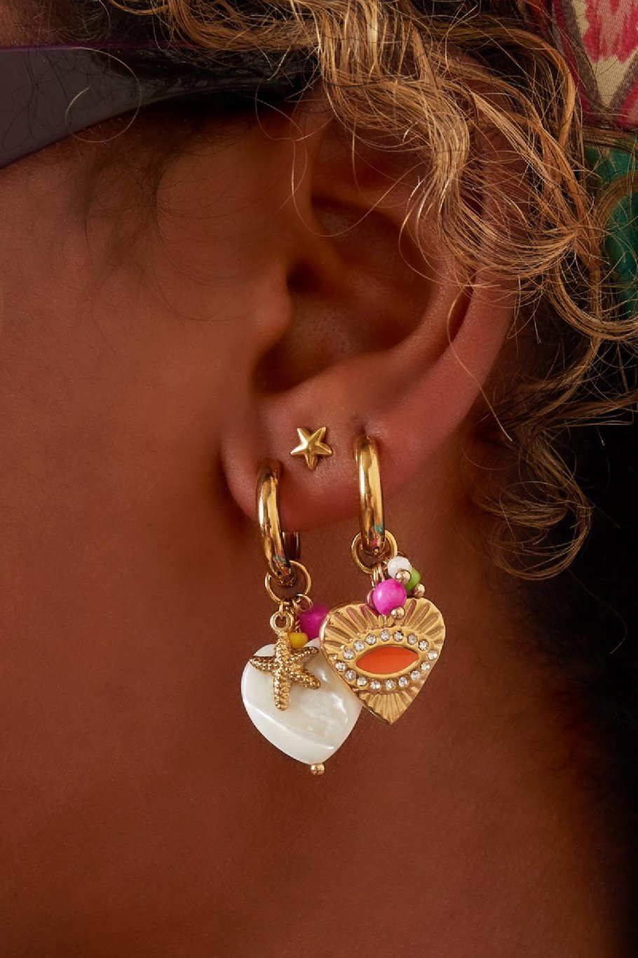 Dangling heart earrings Gold Color Stainless Steel Picture3